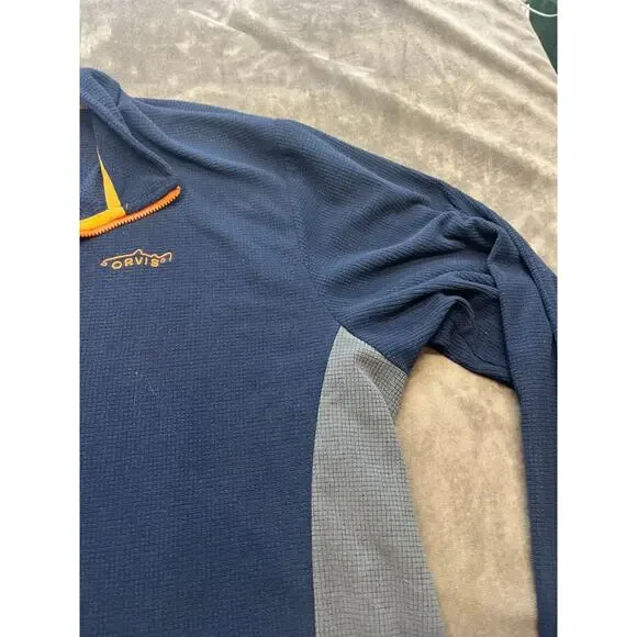 Orvis Troutbum 1/4 Zip Pullover Sweater Mens Large Blue Waffle Weave Fleece - Picture 3 of 7